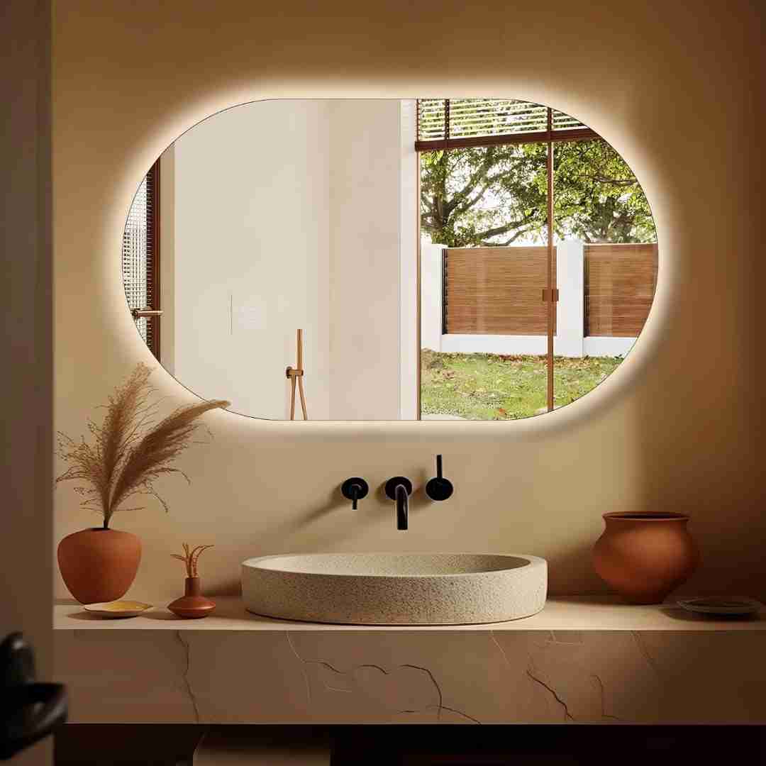 Espelho Oval Lapidado com LED 70x50 cm com Touch-Screen Premium