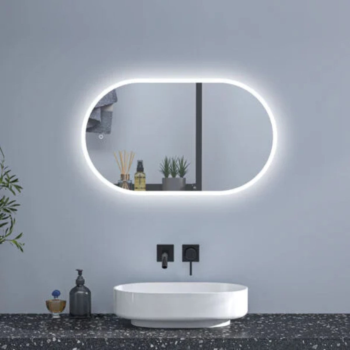 Espelho Oval Borda Infinita LED 120x60 Cm Lapidado Touch-Screen