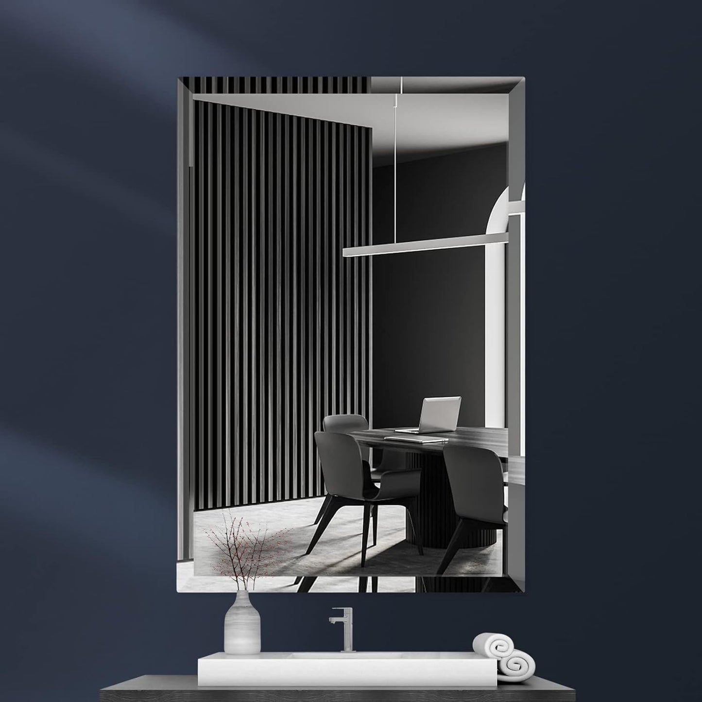 Espelho 110x80 Cm Retangular Bisotê Luxo + Kit Instalação