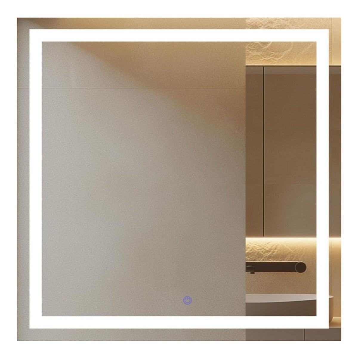 Espelho com Led Jateado Quadrado 60x60 Cm Touch-Screen Bivolt