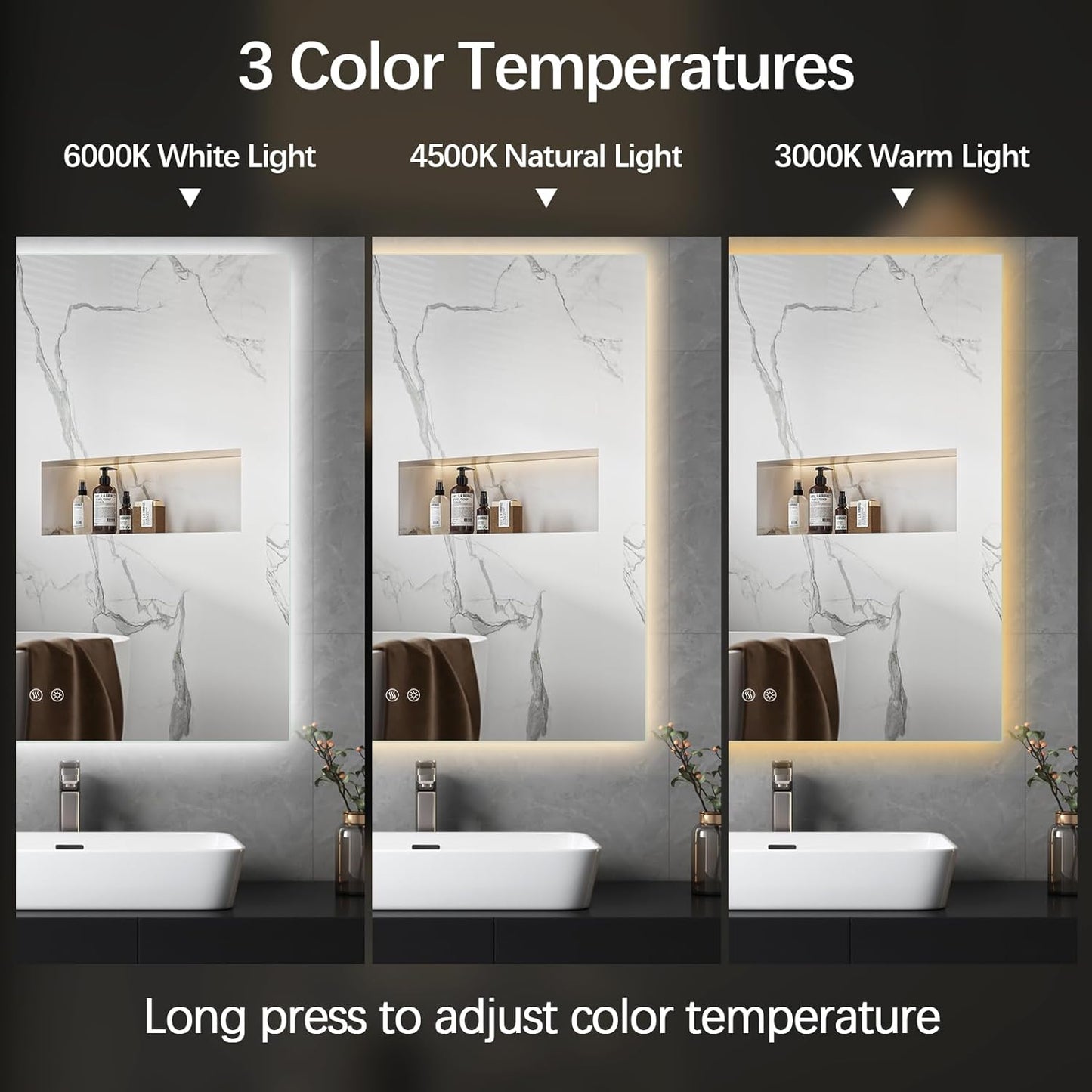 Espelho Quadrado com LED Indireto 120x120 cm Lapidado com Touch-Screen Premium