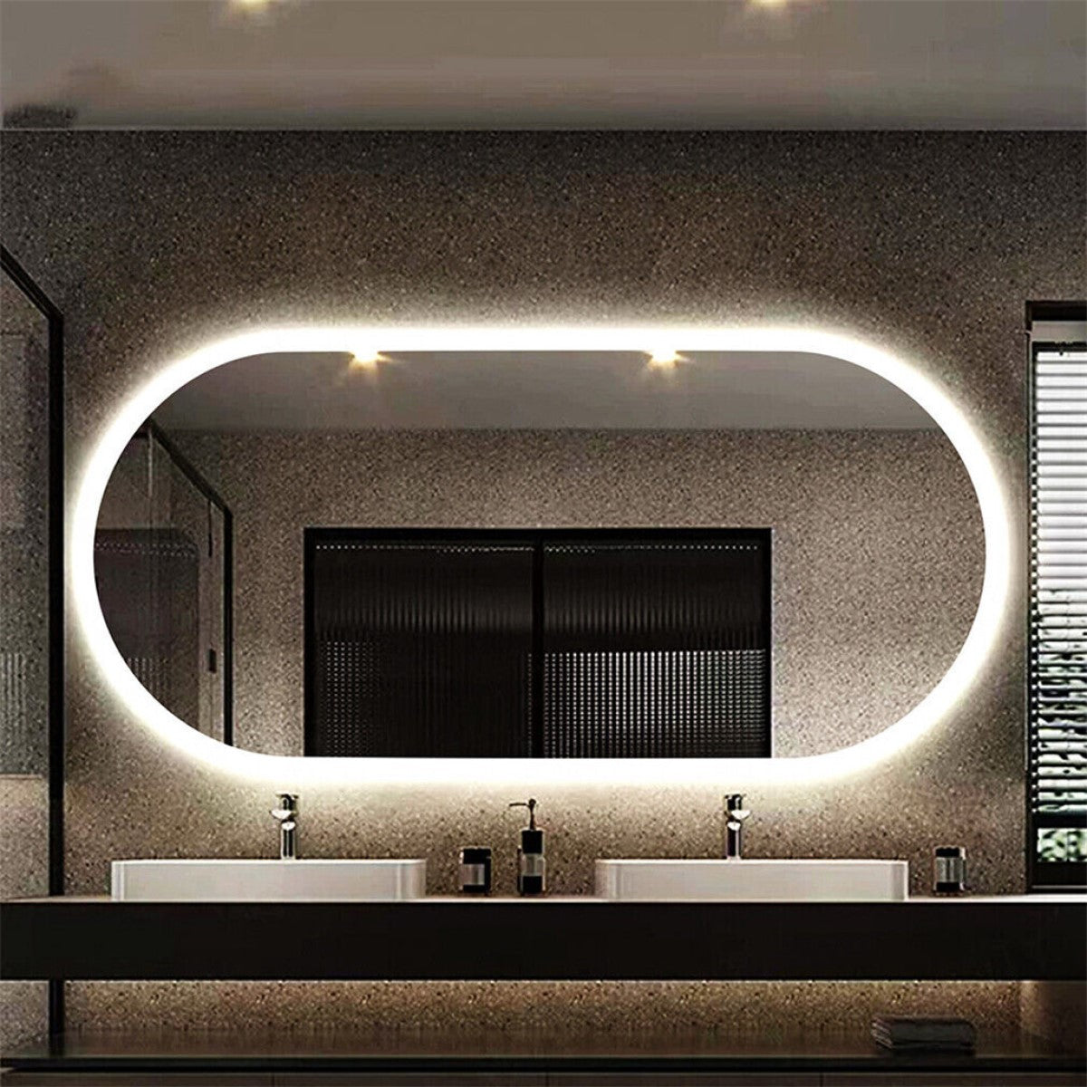Espelho Oval Borda Infinita LED 130x70 Cm Lapidado Touch-Screen