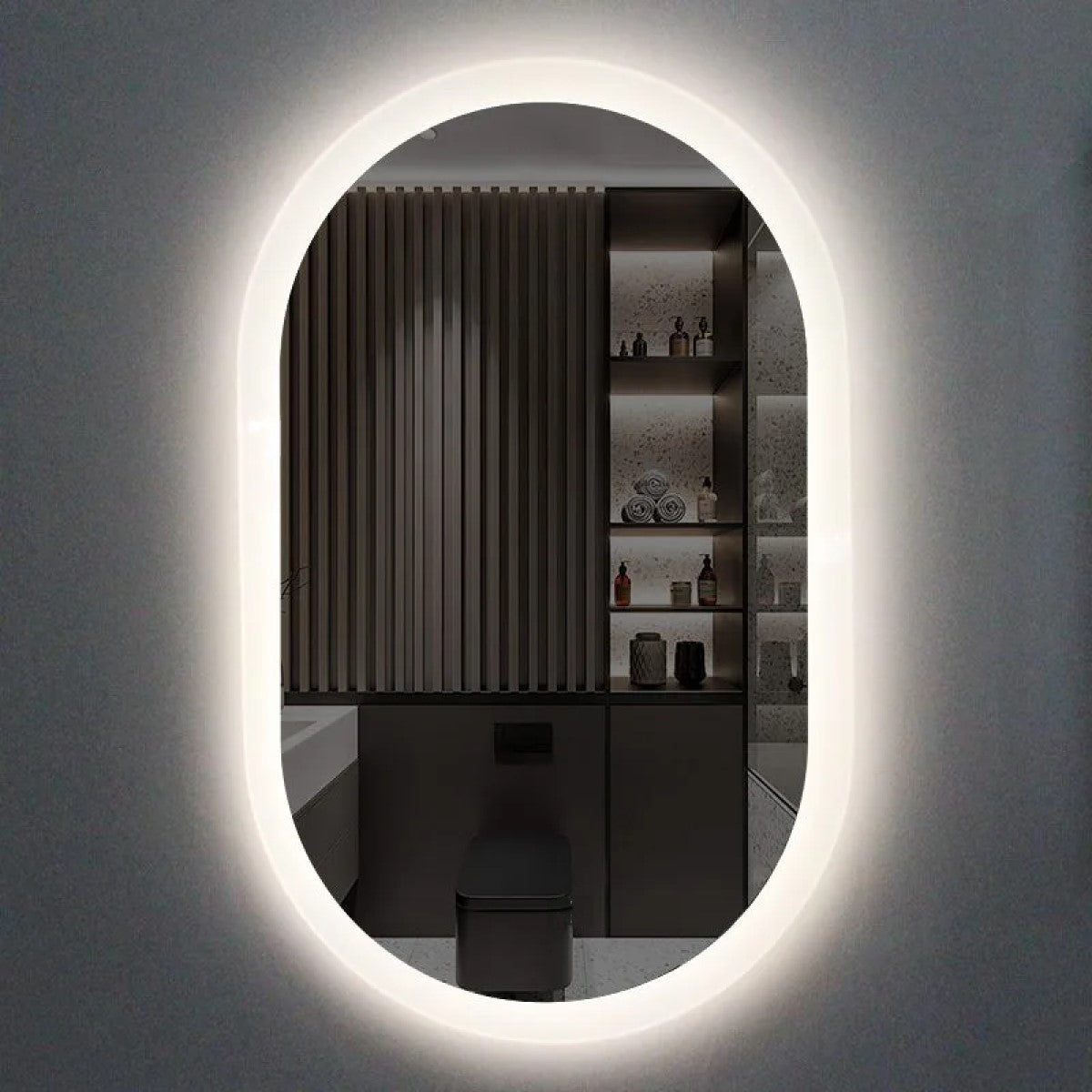 Espelho Oval Borda Infinita LED 130x70 Cm Lapidado Touch-Screen