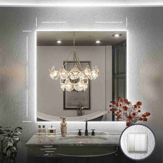 Espelho com Led Luz Indireta de Fundo Quadrado 80x80 Cm Botão Touch Bivolt 110/220 V