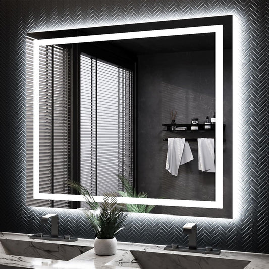 Espelho com Led Jateado Quadrado 110x110 Cm Touch-Screen Bivolt