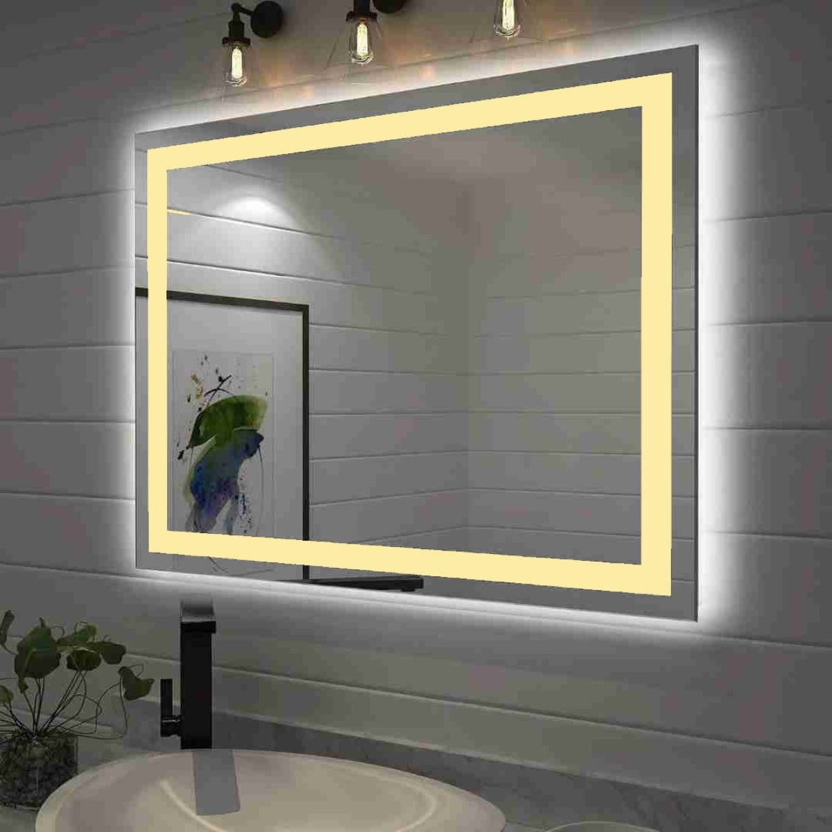 Espelho com Led Retangular Jateado 60x40 Cm Botão Touch Bivolt 110/220 V