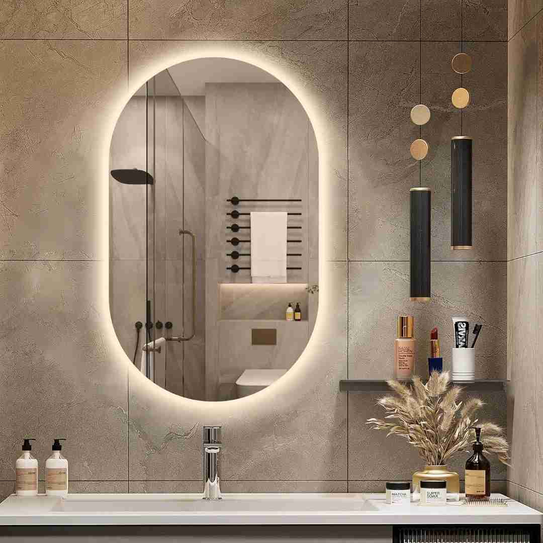Espelho Oval Lapidado com LED 140x70 cm com Touch-Screen Premium