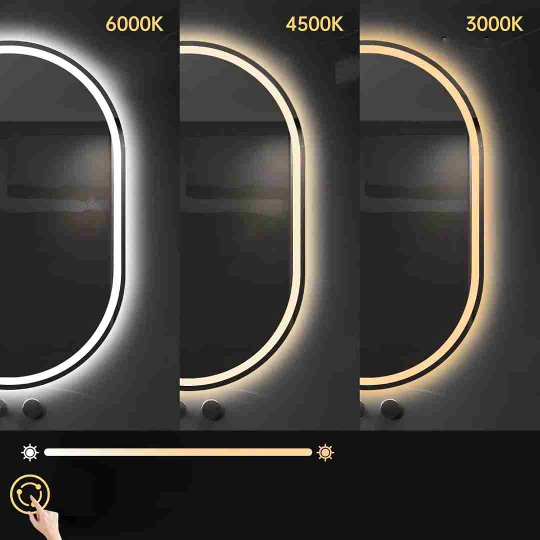 Espelho Oval Jateado com LED 90x70 cm Lapidado com Touch-Screen Premium