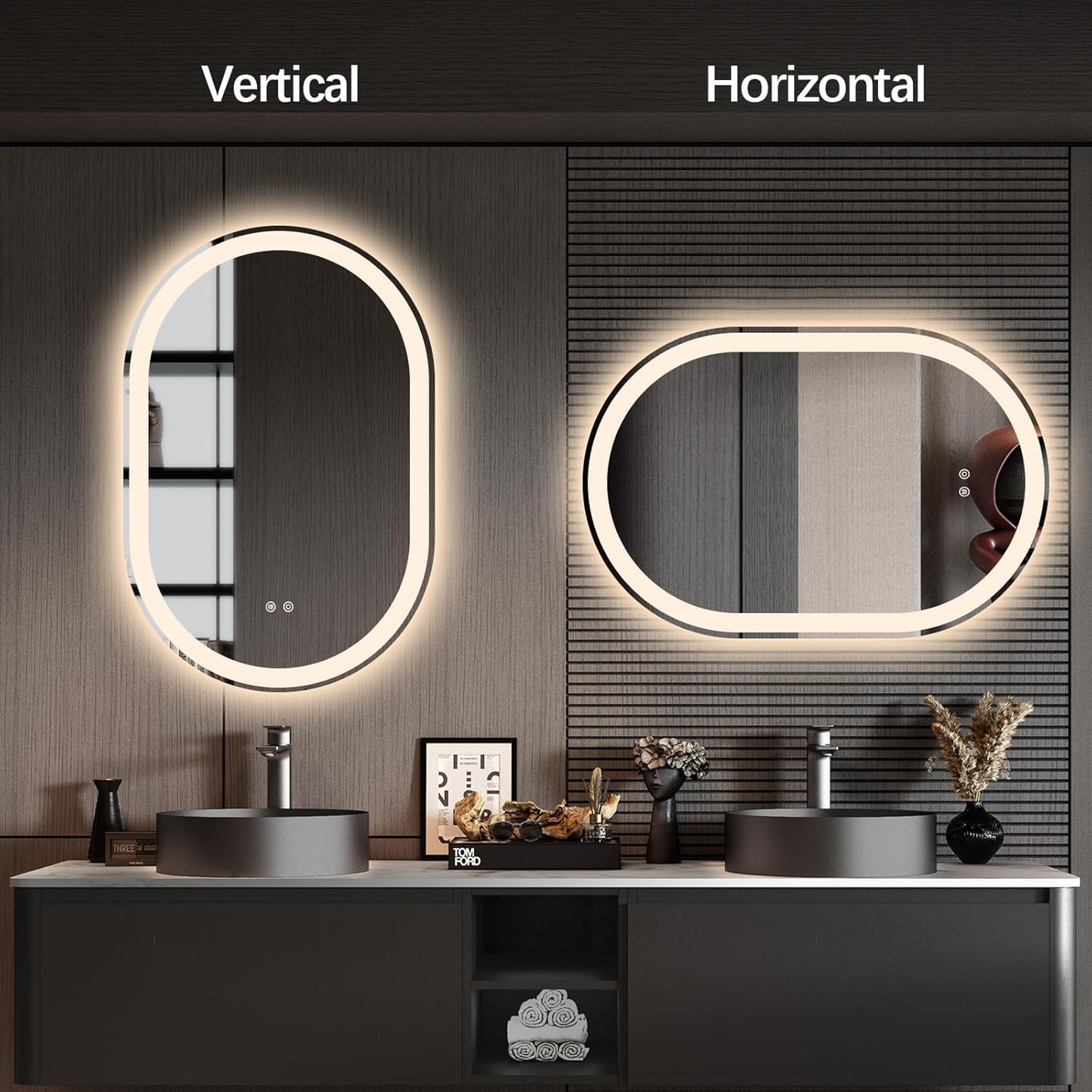 Espelho Oval Jateado com LED 140x70 cm Lapidado com Touch-Screen Premium