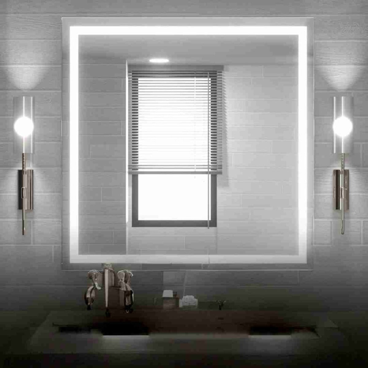 Espelho com Led Jateado Quadrado 80x80 Cm Touch-Screen Bivolt