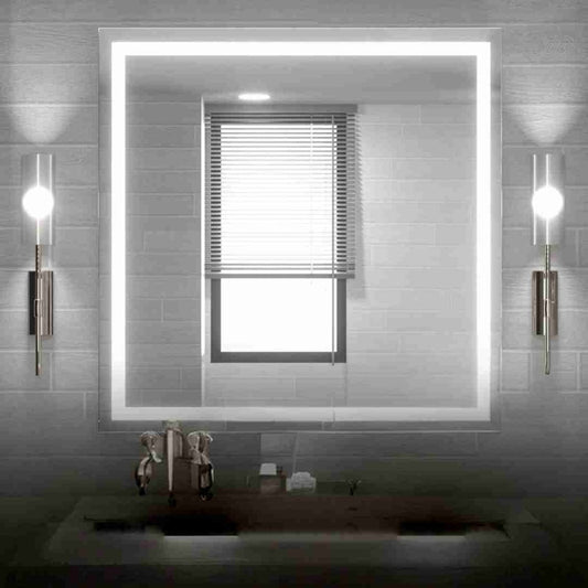 Espelho com Led Jateado Quadrado 80x80 Cm Touch-Screen Bivolt