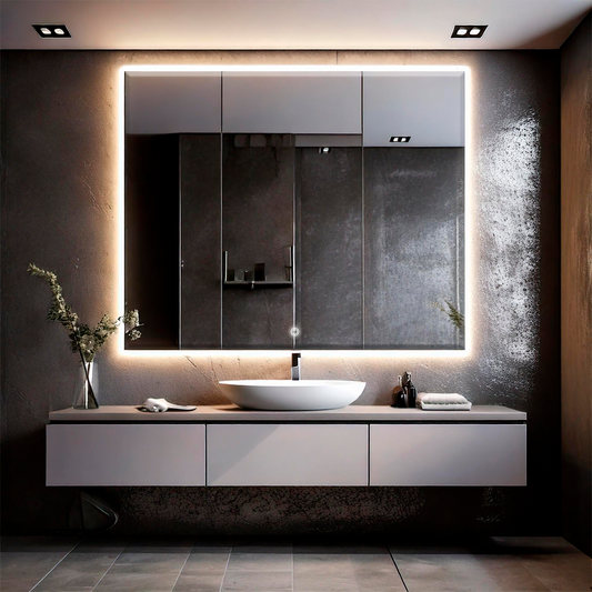 Espelho Bisotê Com Led Indireto Quadrado 100x100 Cm Lapidado