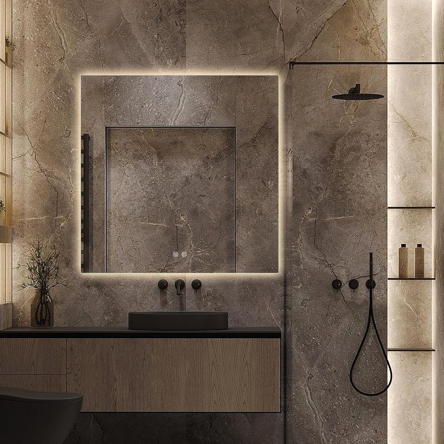 Espelho Quadrado Led Indireto Tamanho 70x70 Cm Premium Luxo