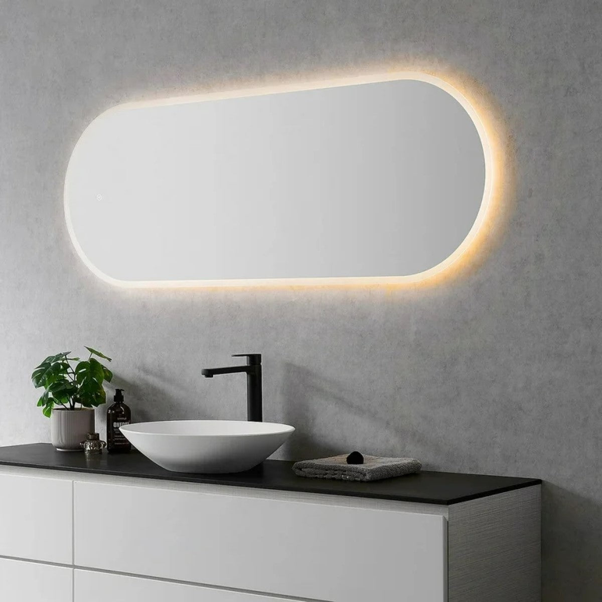 Espelho Oval Borda Infinita LED 120x60 Cm Lapidado Touch-Screen