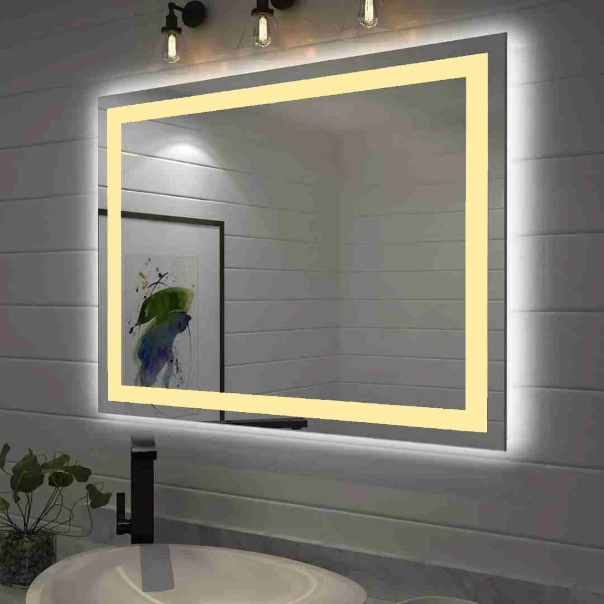Espelho com Led Retangular Jateado 100x60 Cm Botão Touch Bivolt 110/220 V