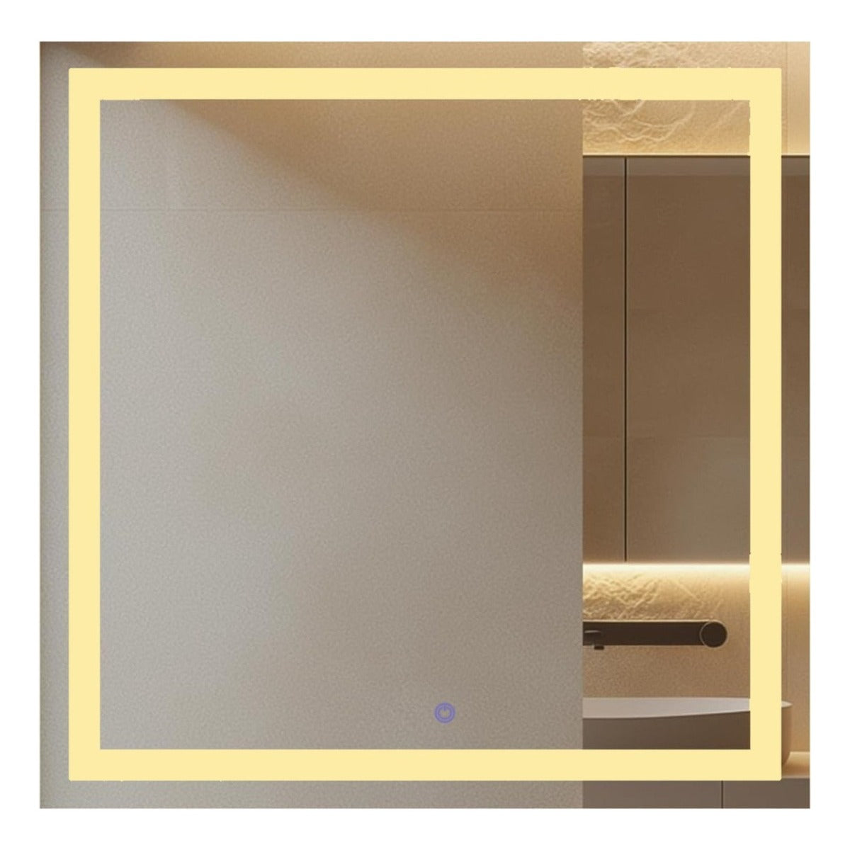 Espelho com Led Jateado Quadrado 80x80 Cm Touch-Screen Bivolt
