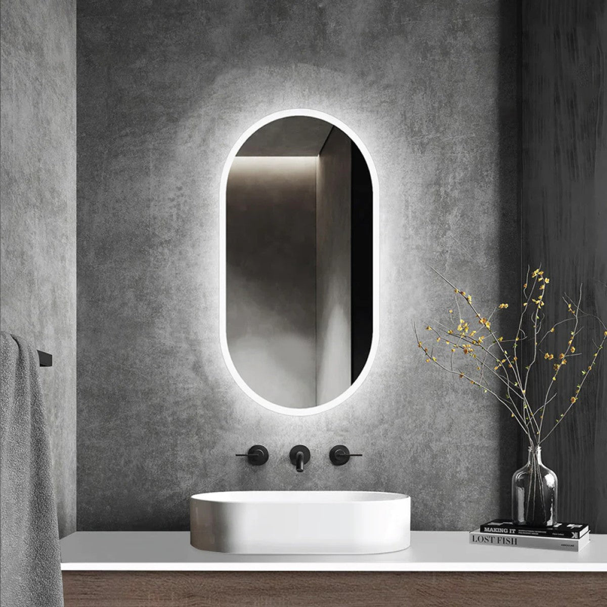 Espelho Oval Borda Infinita LED 120x60 Cm Lapidado Touch-Screen