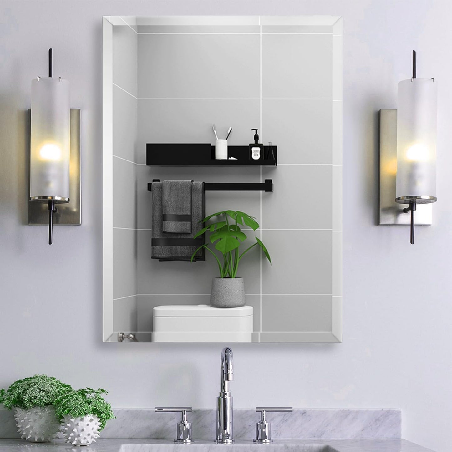 Espelho 110x80 Cm Retangular Bisotê Luxo + Kit Instalação