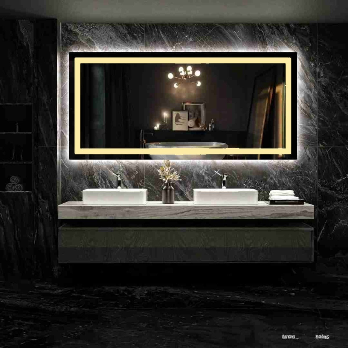 Espelho com Led Retangular Jateado 90x70 Cm Botão Touch Bivolt 110/220 V