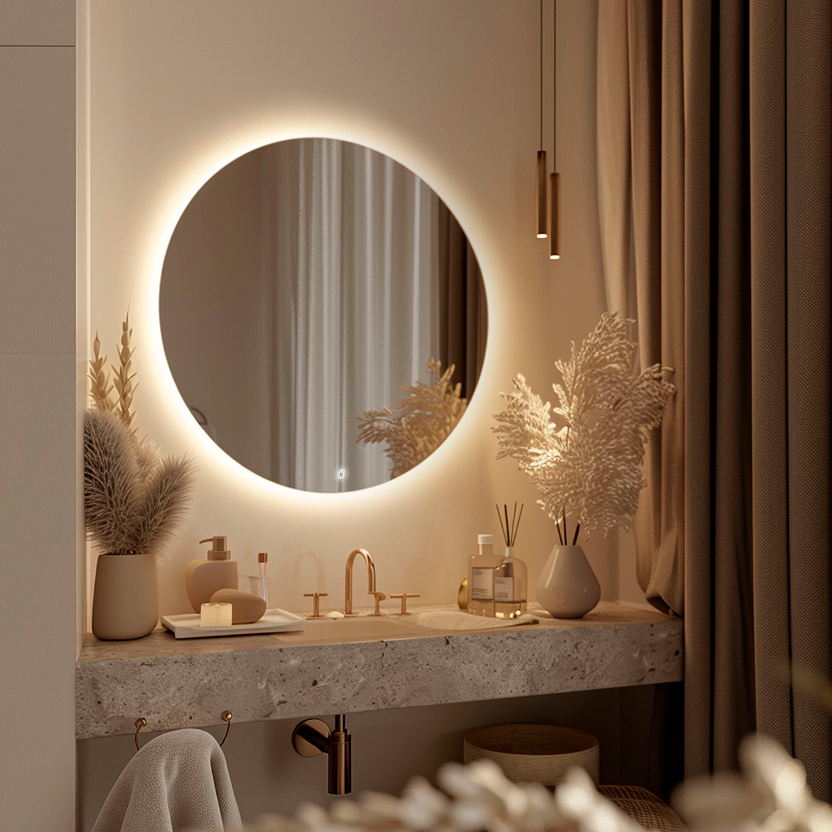 Espelho Redondo Grande Led Indireto Tamanho 90x90 Cm Lapidado