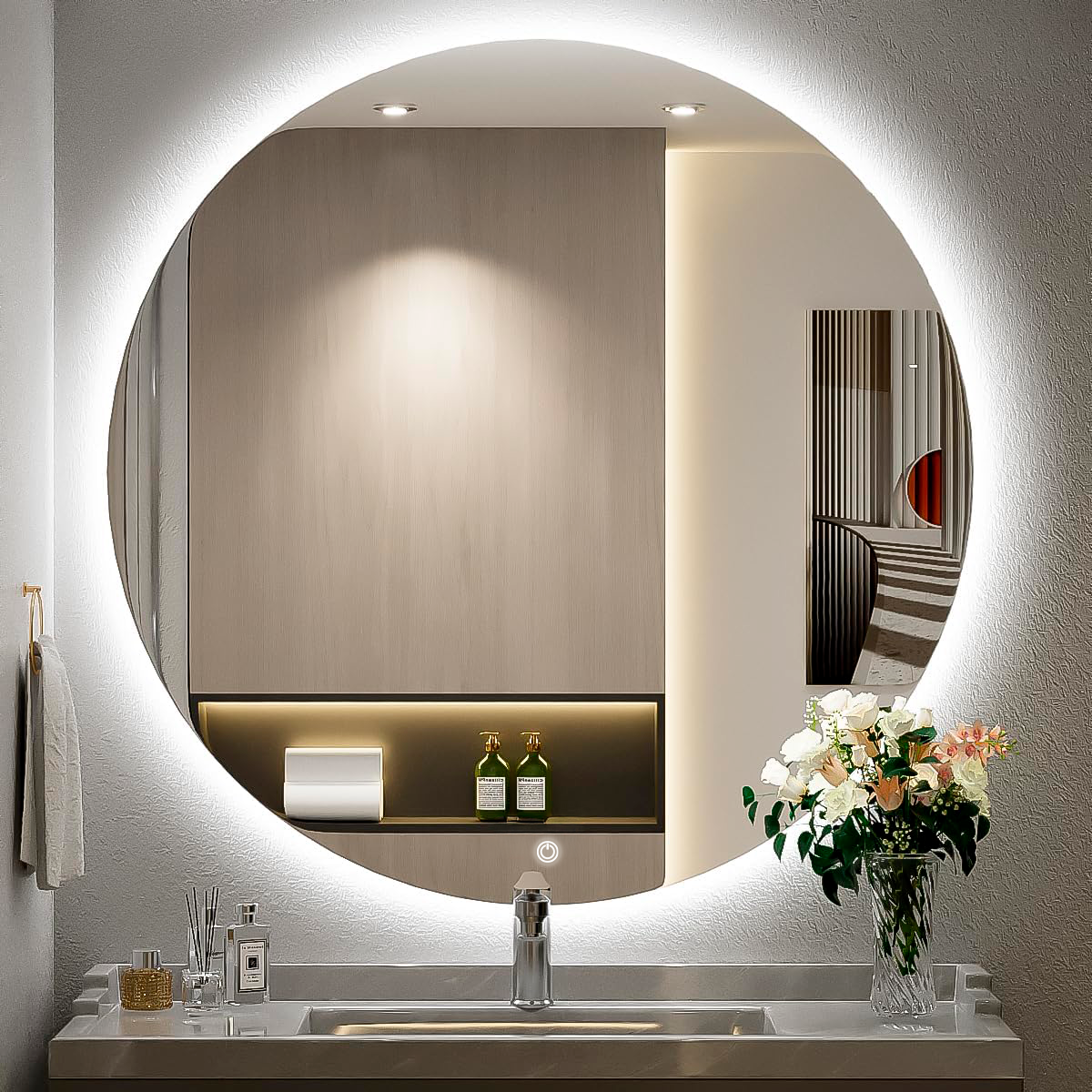 Espelho Redondo Grande Led Indireto Tamanho 90x90 Cm Lapidado