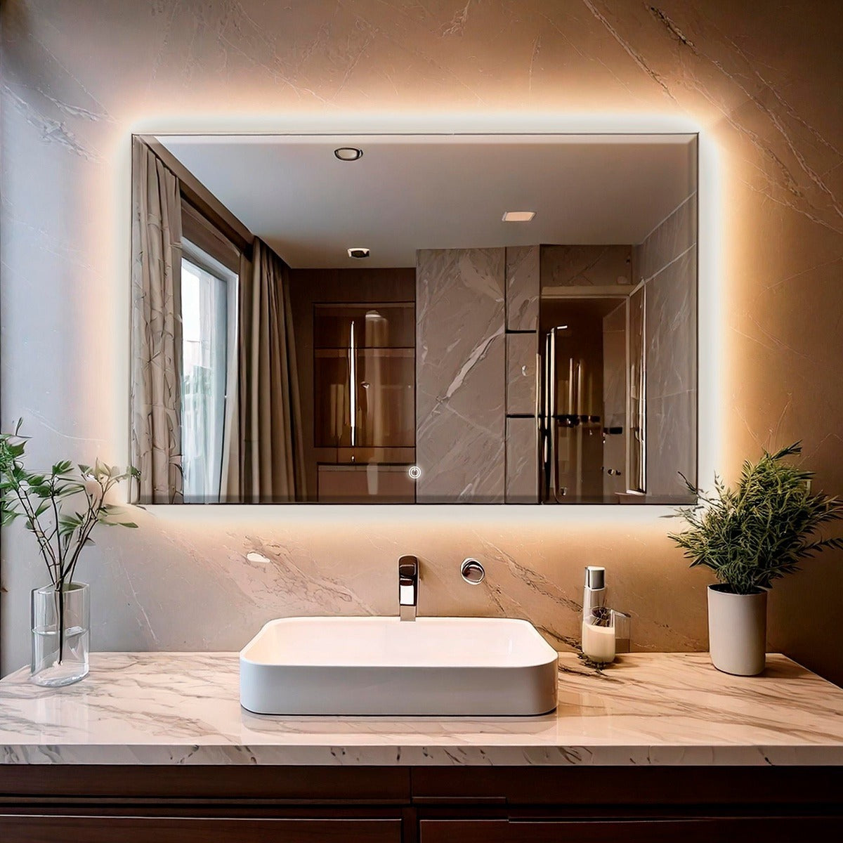 Espelho Bisotê Com Led 120x60 Cm Retangular Decorativo Botão Touch Luxo