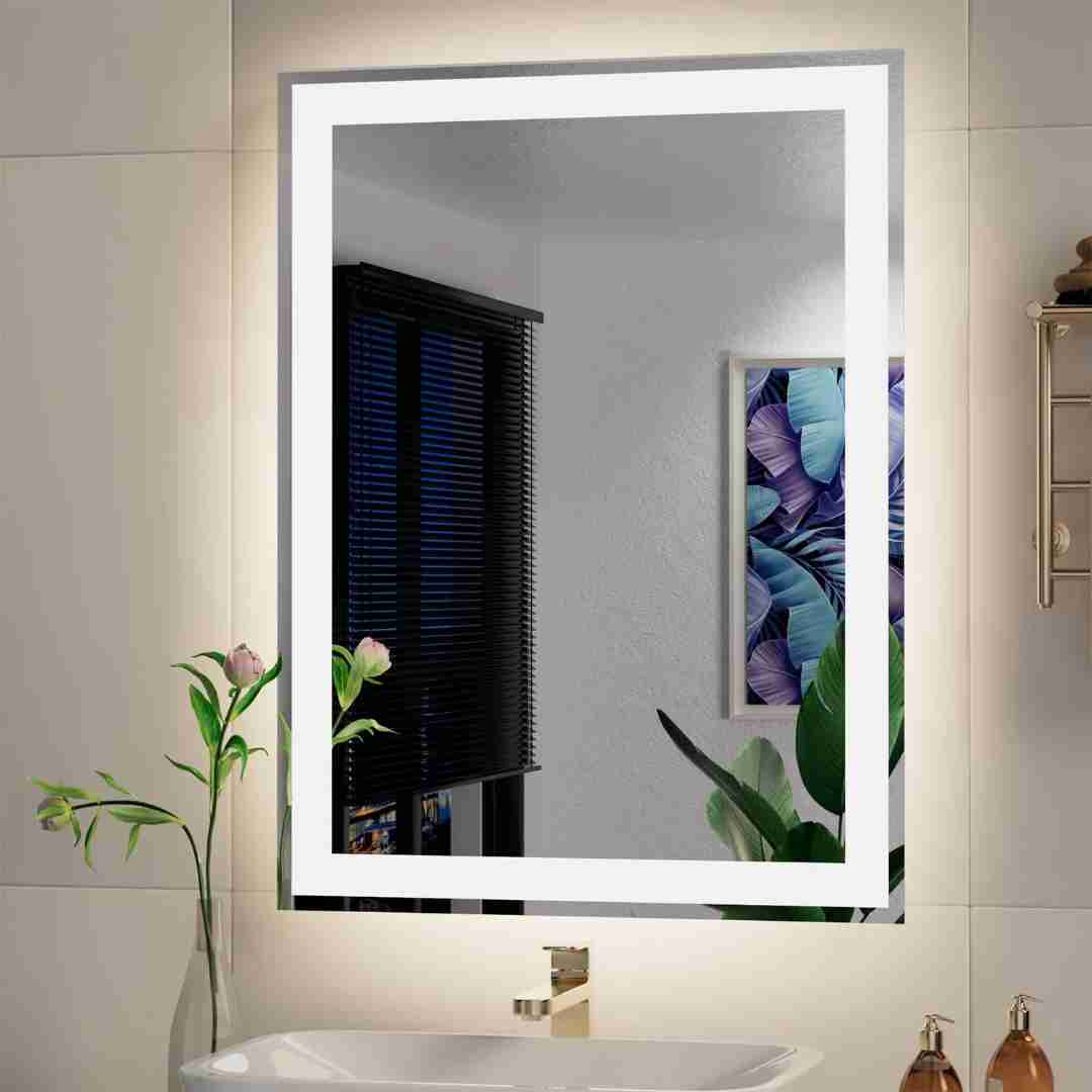 Espelho com Led Retangular Jateado 80x60 Cm Botão Touch Bivolt 110/220 V