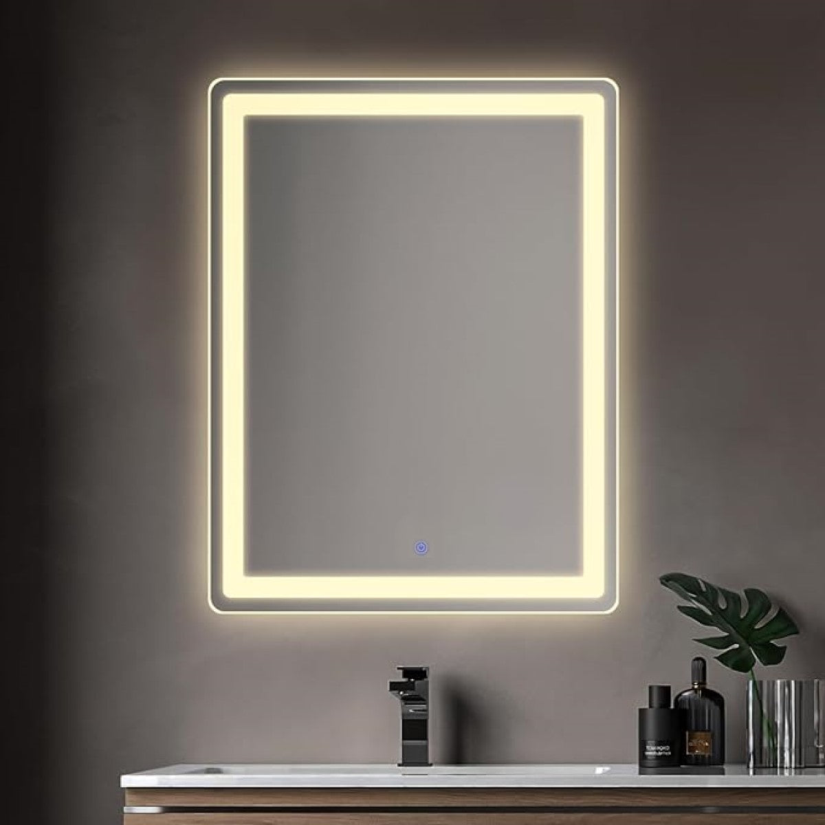 Espelho com Led Retangular Jateado 80x60 Cm Botão Touch Bivolt 110/220 V