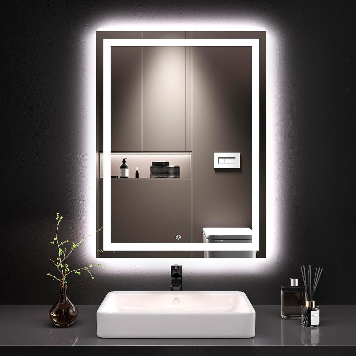 Espelho com Led Retangular Jateado 110x80 Cm Botão Touch Bivolt 110/220 V