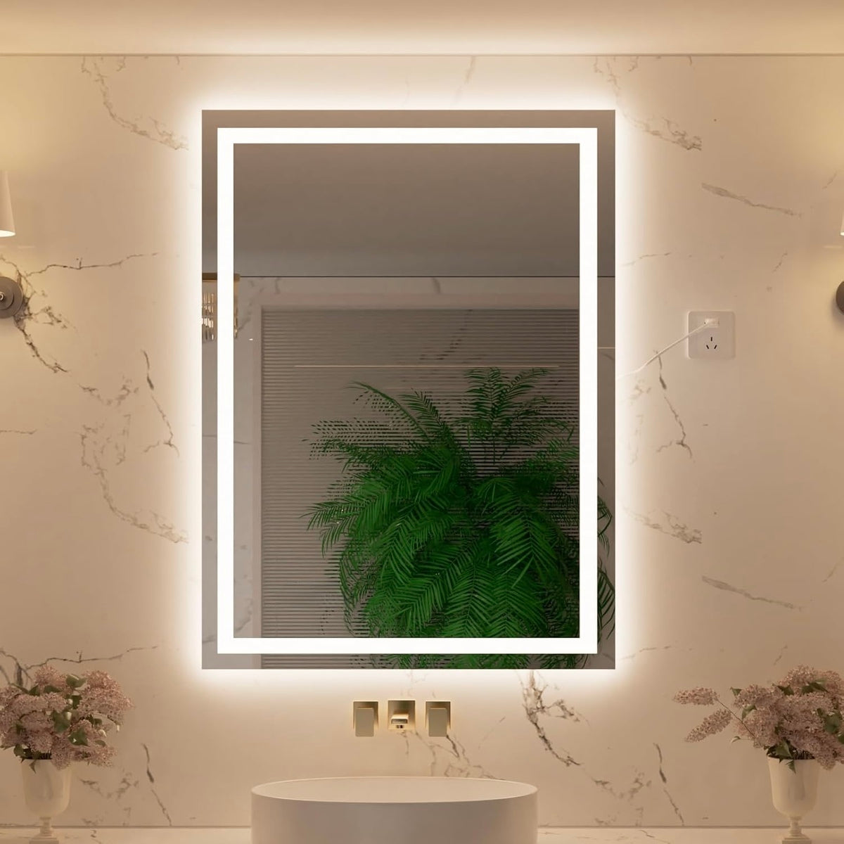 Espelho com Led Retangular Jateado 100x60 Cm Botão Touch Bivolt 110/220 V