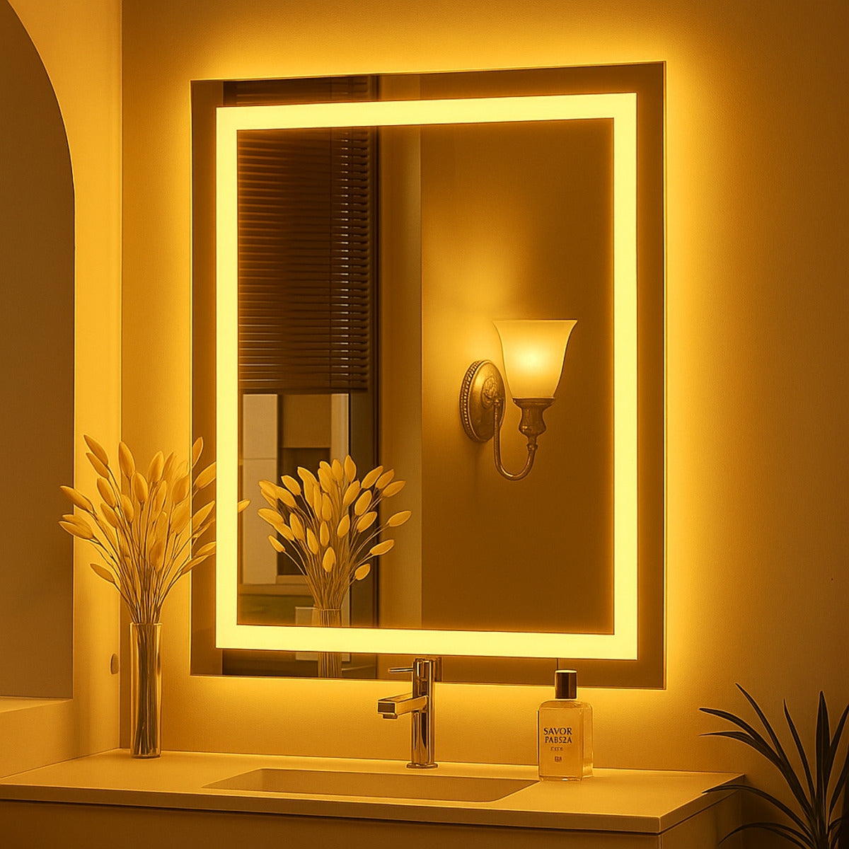 Espelho com Led Retangular Jateado 60x40 Cm Botão Touch Bivolt 110/220 V