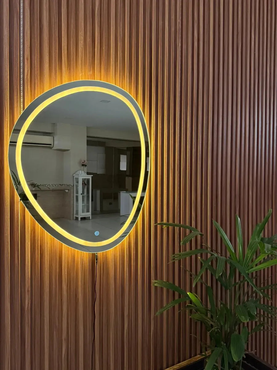 Espelho Orgânico Verona 80x70 Cm Jateado Com Led