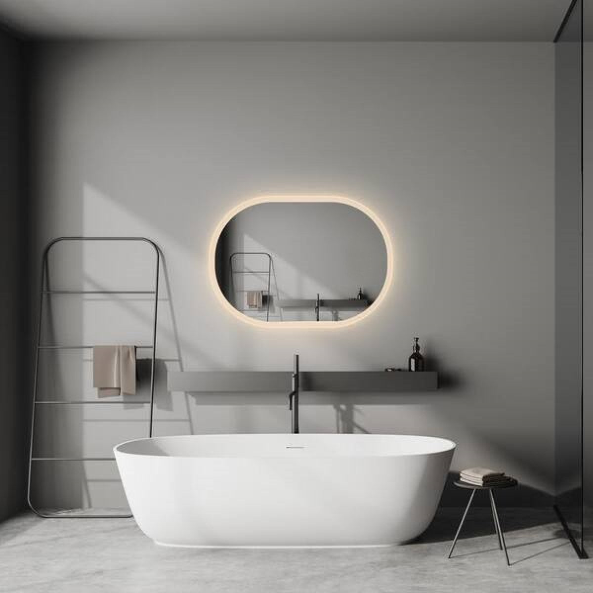 Espelho Oval Borda Infinita com LED 90x70 Cm Lapidado com Touch-Screen