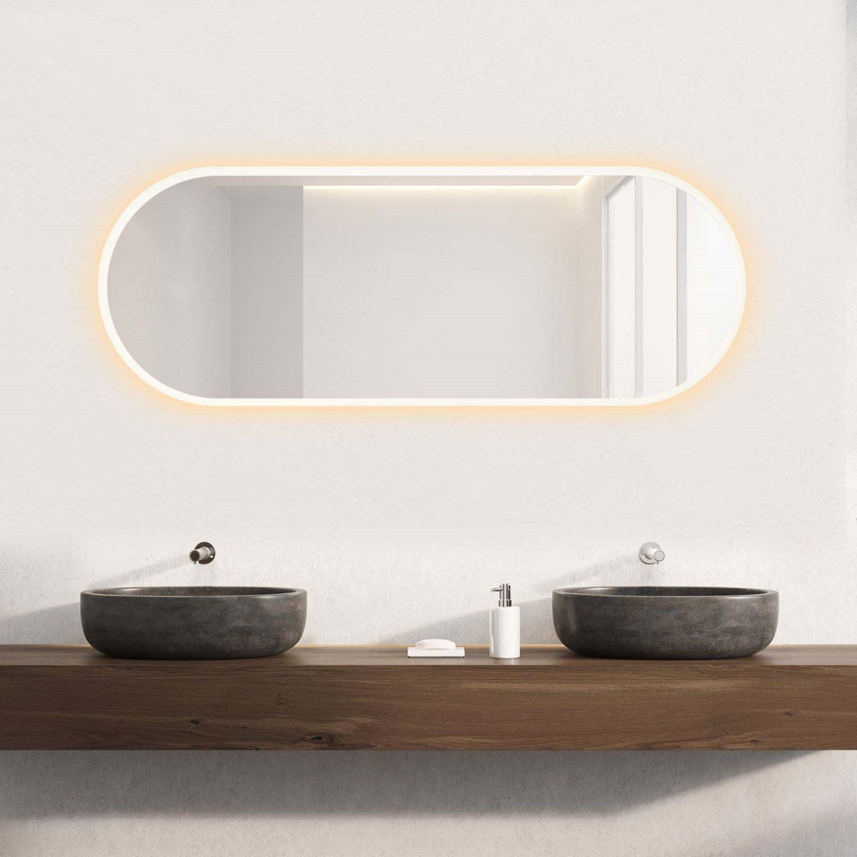Espelho Oval Borda Infinita LED 60x40 Cm Lapidado Touch-Screen Premium