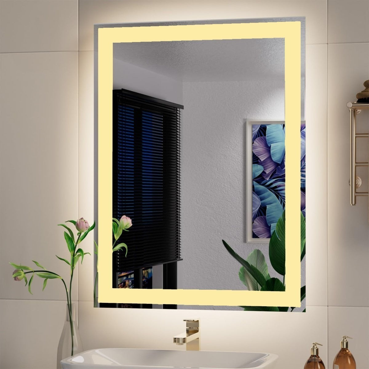 Espelho com Led Retangular Jateado 90x70 Cm Botão Touch Bivolt 110/220 V