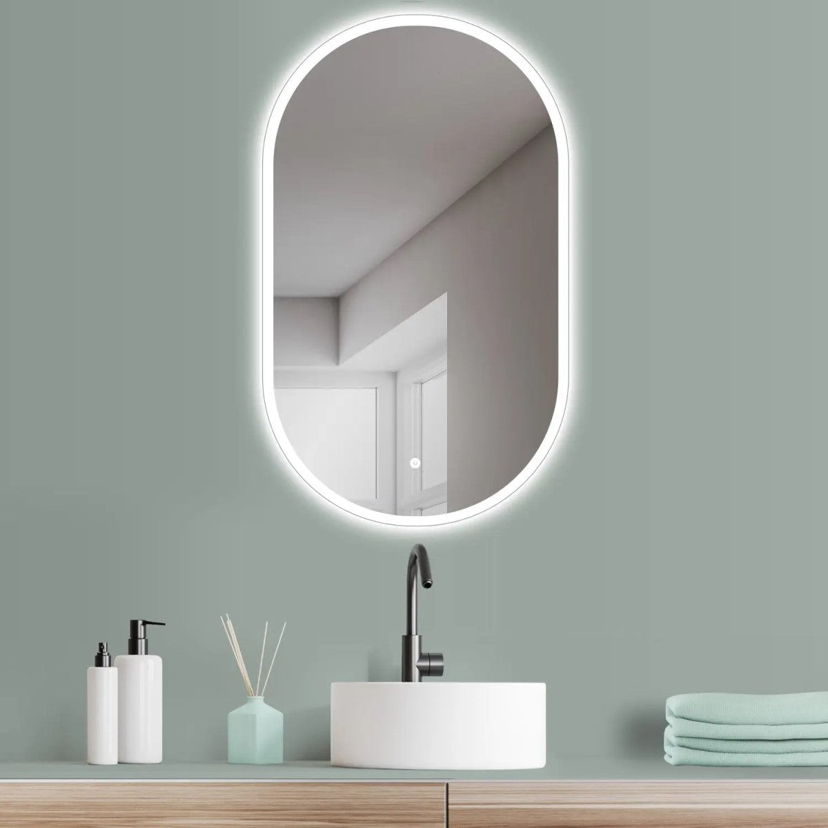 Espelho Oval Borda Infinita LED 110x80 Cm Lapidado Touch-Screen