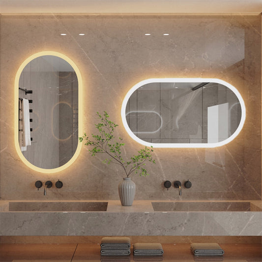 Espelho Oval Borda Infinita com LED 70x50 Cm Lapidado com Touch-Screen