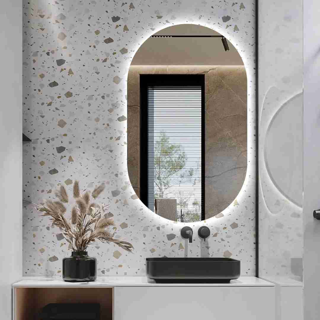 Espelho Oval Lapidado com LED 100x60 cm com Touch-Screen Premium