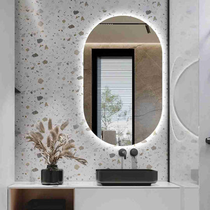Espelho Oval Lapidado com LED 100x60 cm com Touch-Screen Premium