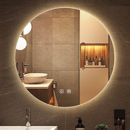 Espelho Led Redondo 120x120 Lapidado Luz Indireta de Fundo Premium