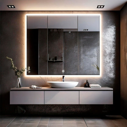 Espelho Bisotê Com Led Quadrado 80x80 Cm Luz Indireta Fundo