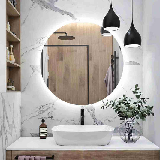 Espelho Led Redondo 120x120 Lapidado Luz Indireta de Fundo Premium