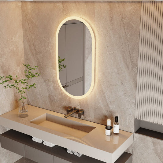 Espelho Oval Borda Infinita com LED 90x70 Cm Lapidado com Touch-Screen