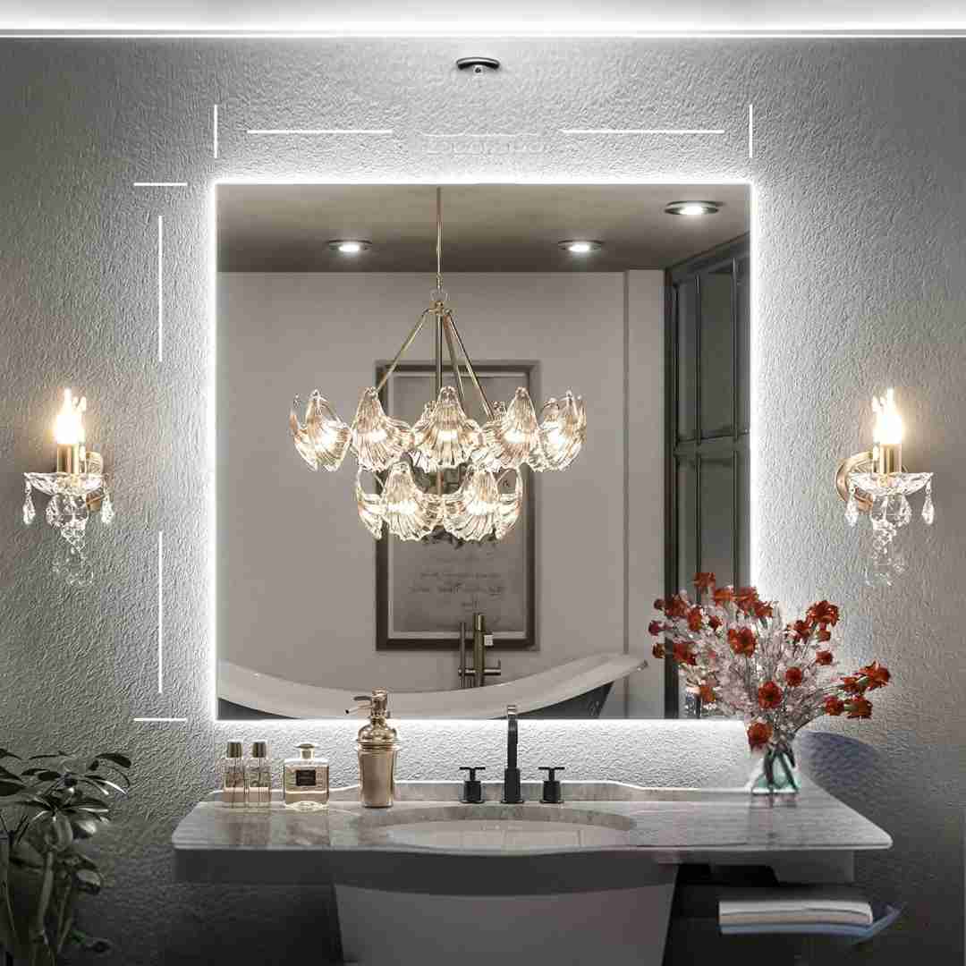 Espelho com Led Indireto Quadrado 100x100 Cm Touch-Screen Bivolt