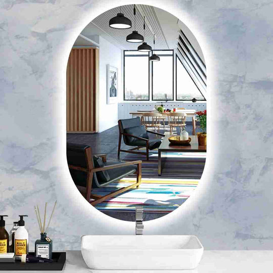 Espelho Oval Lapidado com LED 90x70 cm com Touch-Screen Premium