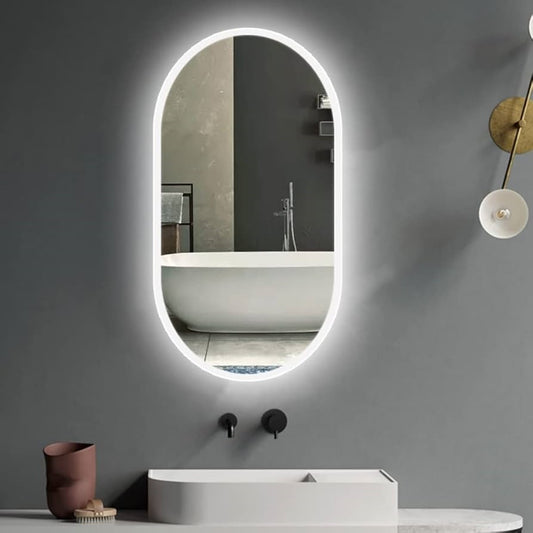 Espelho Oval Borda Infinita LED 100x60 Cm Lapidado Touch-Screen