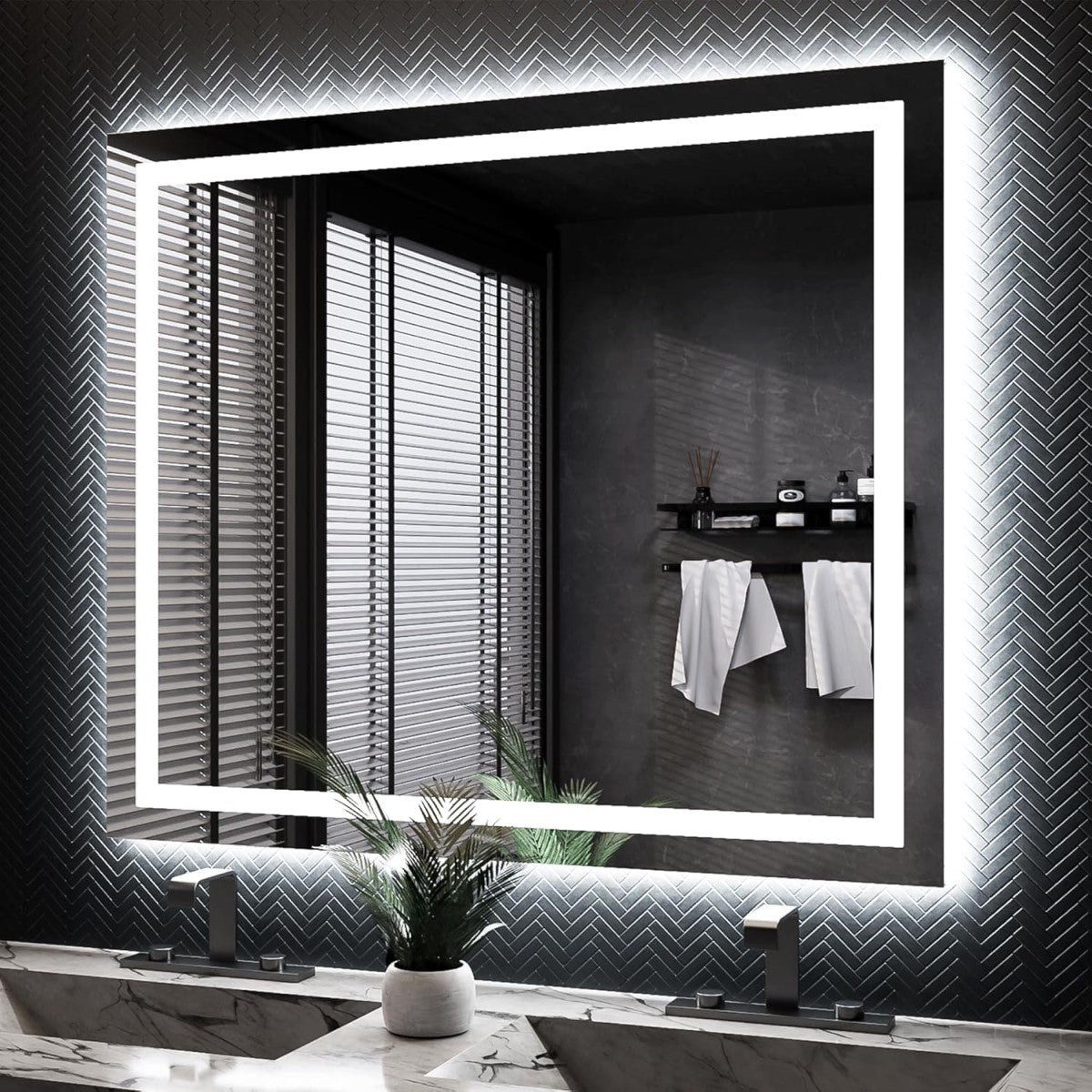 Espelho com Led Jateado Quadrado 110x110 Cm Touch-Screen Bivolt