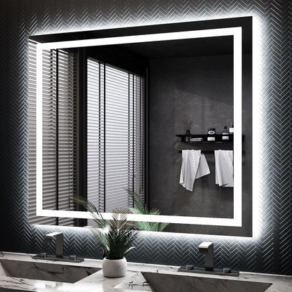 Espelho com Led Jateado Quadrado 110x110 Cm Touch-Screen Bivolt
