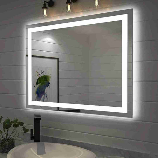 Espelho com Led Retangular Jateado 60x40 Cm Botão Touch Bivolt 110/220 V
