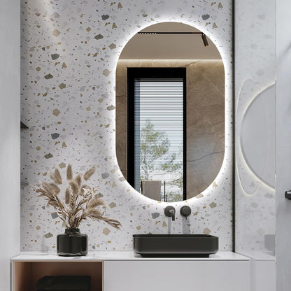 Espelho Oval Lapidado com LED 110x80 cm com Touch-Screen Premium